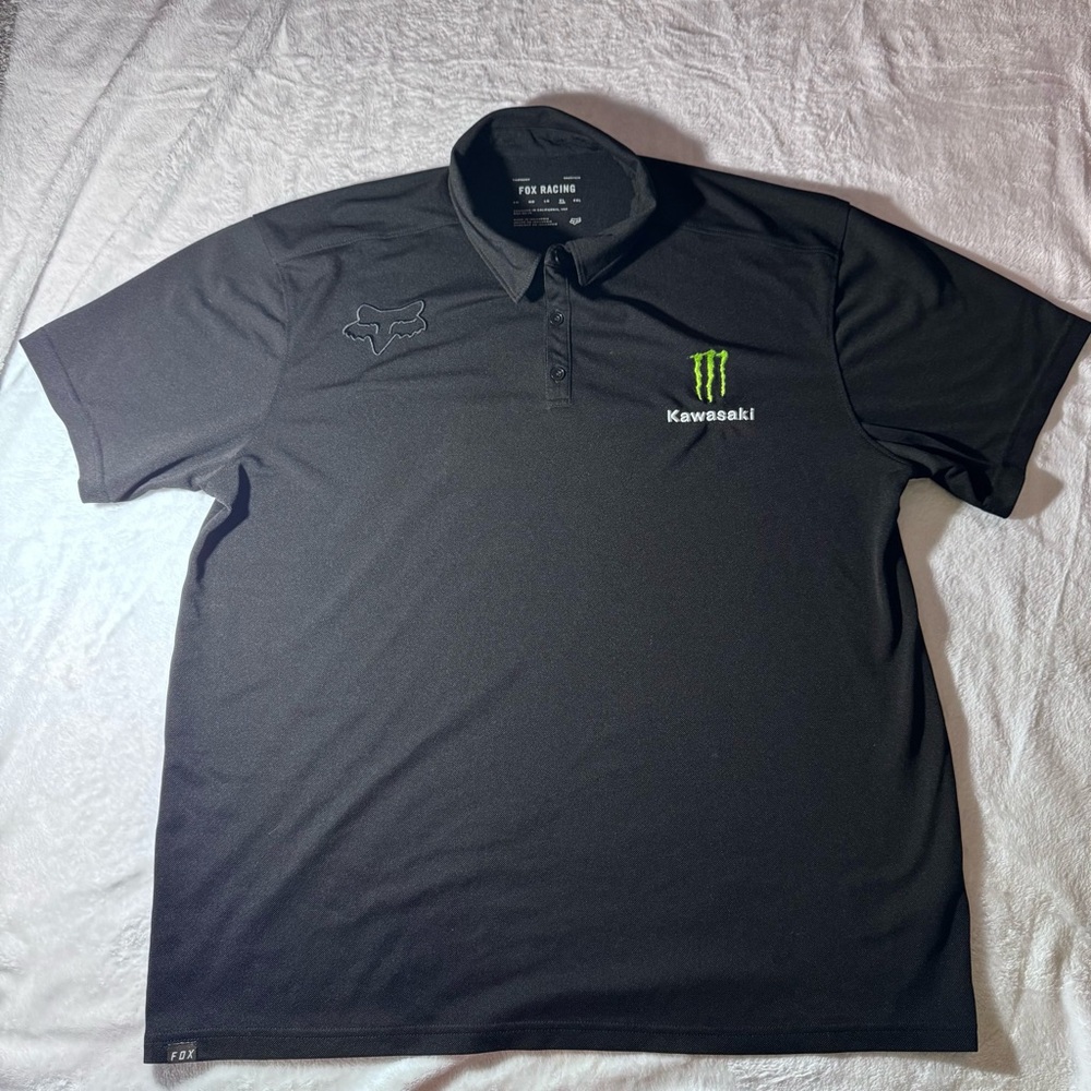 Fox, Monster, Kawasaki Black Polo Shirt with Embroidered Logo